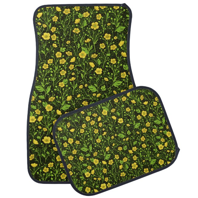Buttercups on black car floor mat (Set)