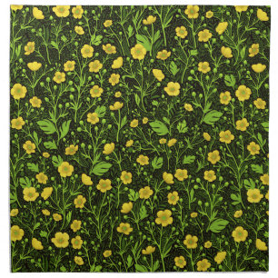 Buttercups on black cloth napkin