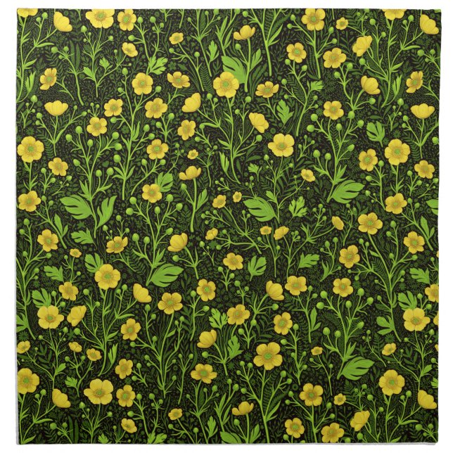 Buttercups on black cloth napkin (Front)