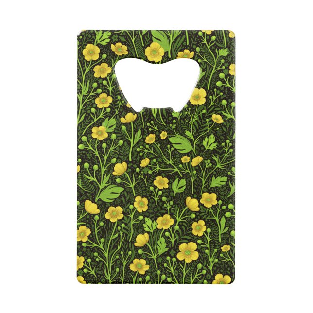 Buttercups on black credit card bottle opener (Front)