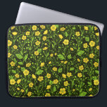 Buttercups on black laptop sleeve<br><div class="desc">Hand-painted buttercups and various wild grasses</div>