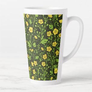 Buttercups on black latte mug