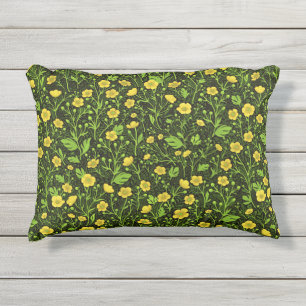 Buttercups on black outdoor pillow