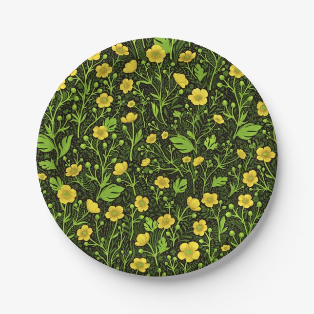 Buttercups on black paper plates (Front)