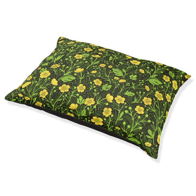 Buttercups on black pet bed (Angled)