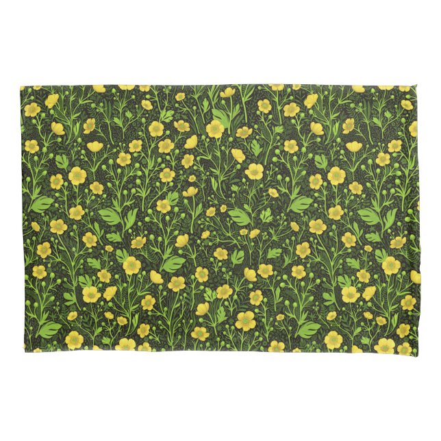 Buttercups on black pillow case (Front-Left)
