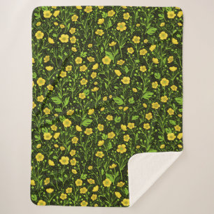 Buttercups on black sherpa blanket