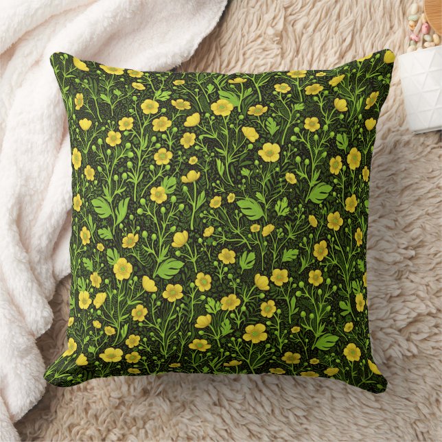Buttercups on black throw pillow (Blanket)