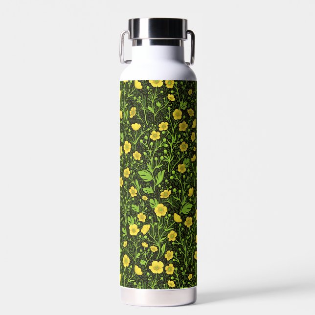 Buttercups on black water bottle (Front)