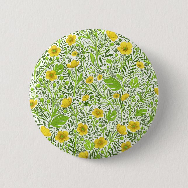 Buttercups on white button (Front)