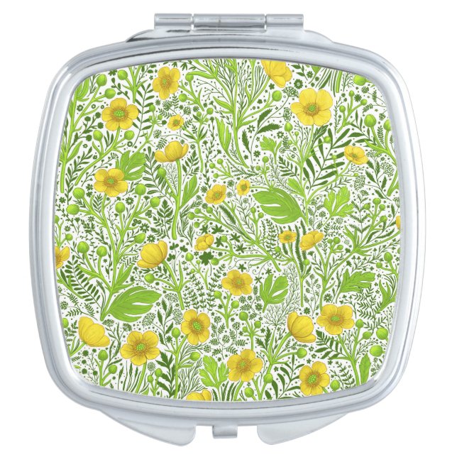 Buttercups on white compact mirror (Front)