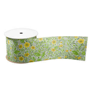 Buttercups on white satin ribbon