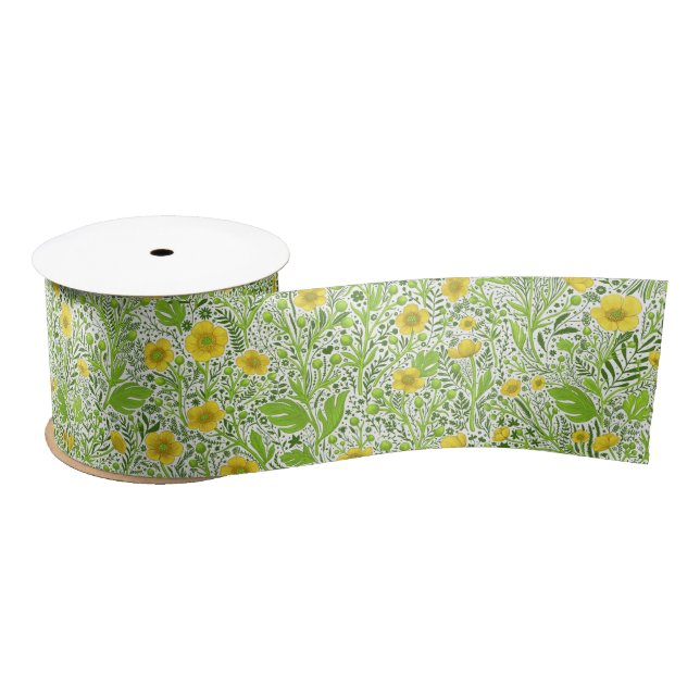 Buttercups on white satin ribbon (Spool)