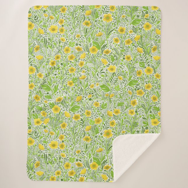 Buttercups on white sherpa blanket (Front)