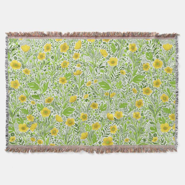 Buttercups on white throw blanket (Front)