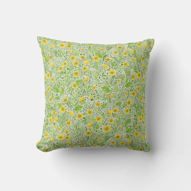 Buttercups on white throw pillow (Front)