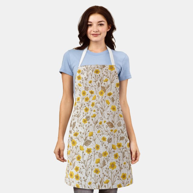 Buttercups, yellow and brown apron (Worn)
