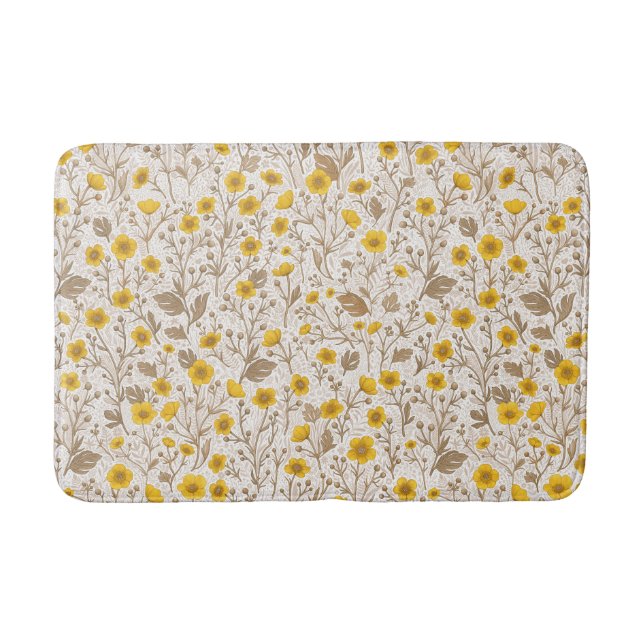 Buttercups, yellow and brown bath mat (Front)