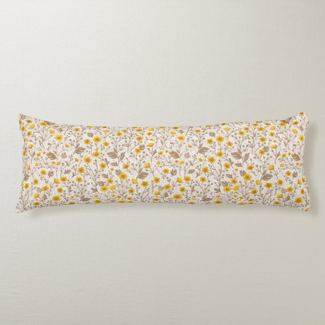 Buttercups, yellow and brown body pillow (Front)
