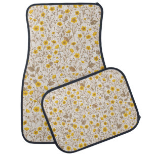 Buttercups, yellow and brown car floor mat