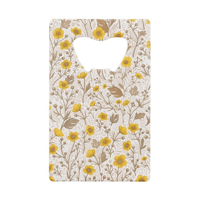 Buttercups, yellow and brown credit card bottle opener (Front)