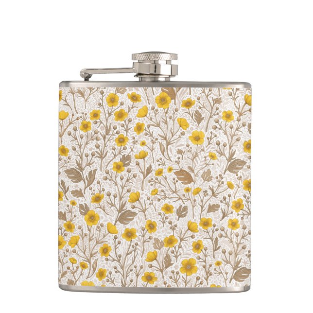Buttercups, yellow and brown flask (Front)