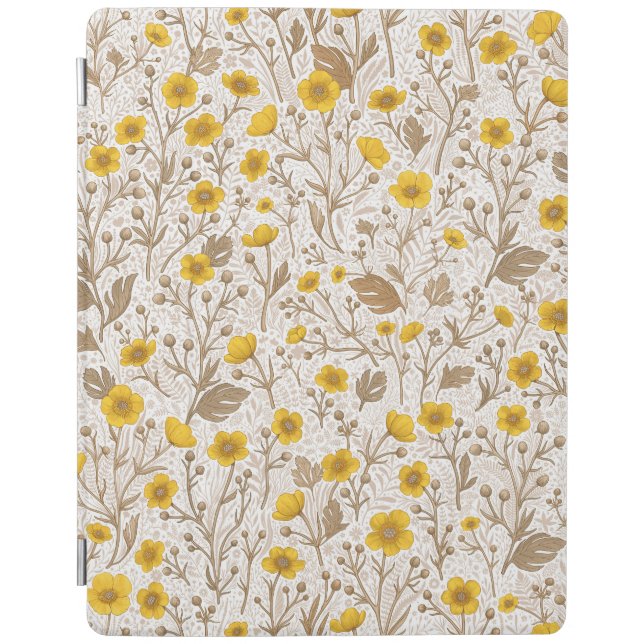 Buttercups, yellow and brown iPad smart cover (Front)