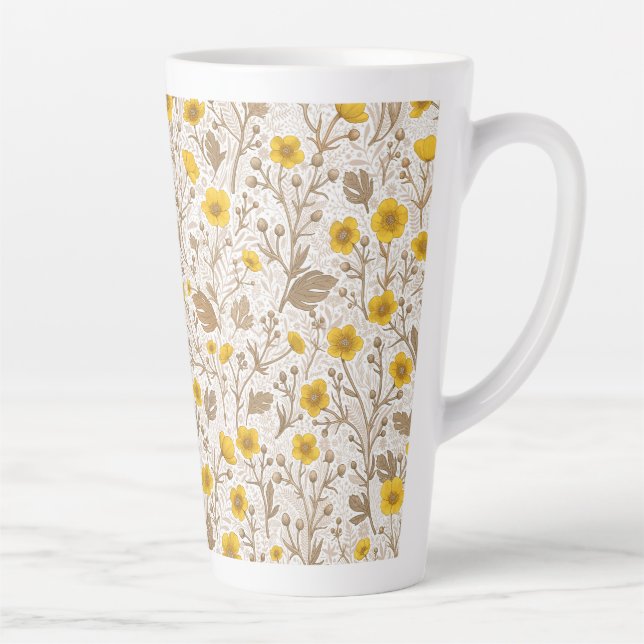 Buttercups, yellow and brown latte mug (Right)