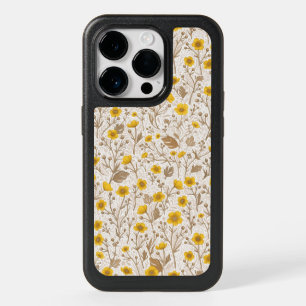 Buttercups, yellow and brown OtterBox iPhone 14 pro case