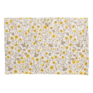 Buttercups, yellow and brown pillow case