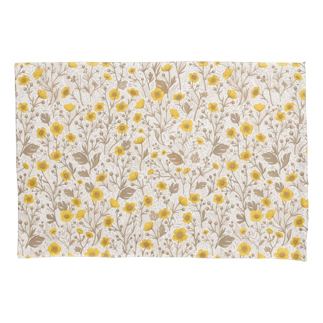 Buttercups, yellow and brown pillow case (Front-Left)