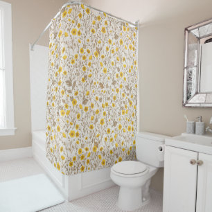 Buttercups, yellow and brown shower curtain