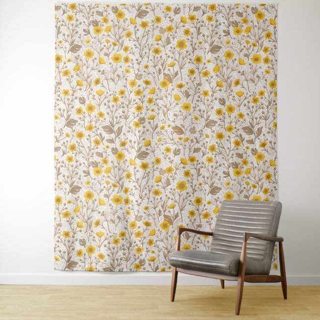 Buttercups, yellow and brown tapestry (In Situ)