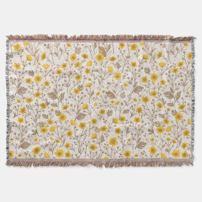 Buttercups, yellow and brown throw blanket (Front)