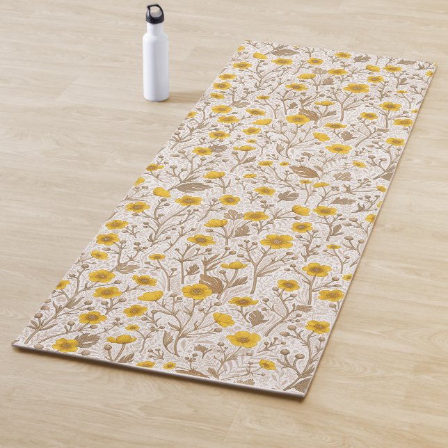 Buttercups, yellow and brown yoga mat (In Situ)