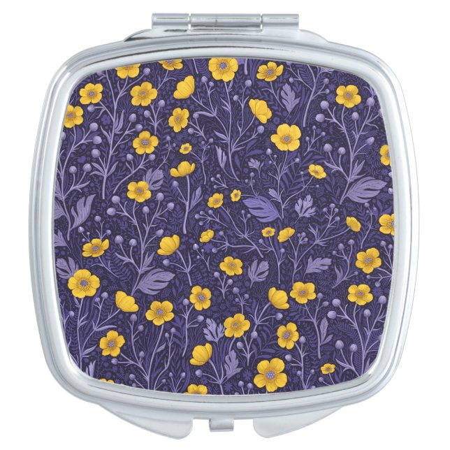 Buttercups, yellow and violet compact mirror (Front)