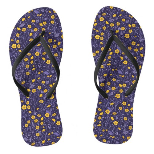 Buttercups yellow and violet flip flops