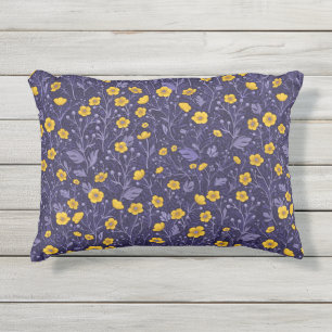 Buttercups, yellow and violet outdoor pillow