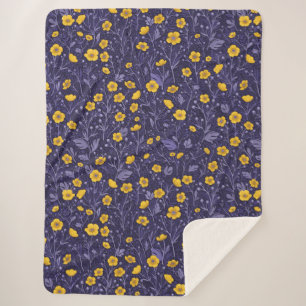 Buttercups, yellow and violet sherpa blanket