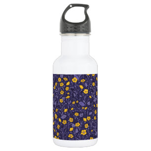 Buttercups, yellow and violet stainless steel water bottle