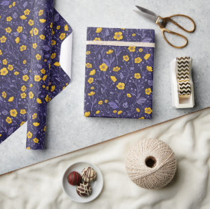 Buttercups, yellow and violet wrapping paper