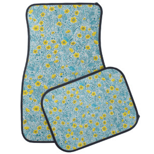 Buttercups, yellow, blue and white car floor mat