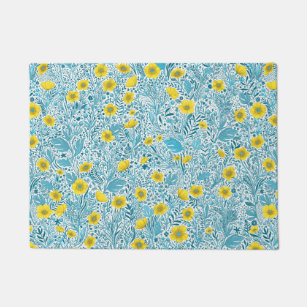 Buttercups, yellow, blue and white doormat
