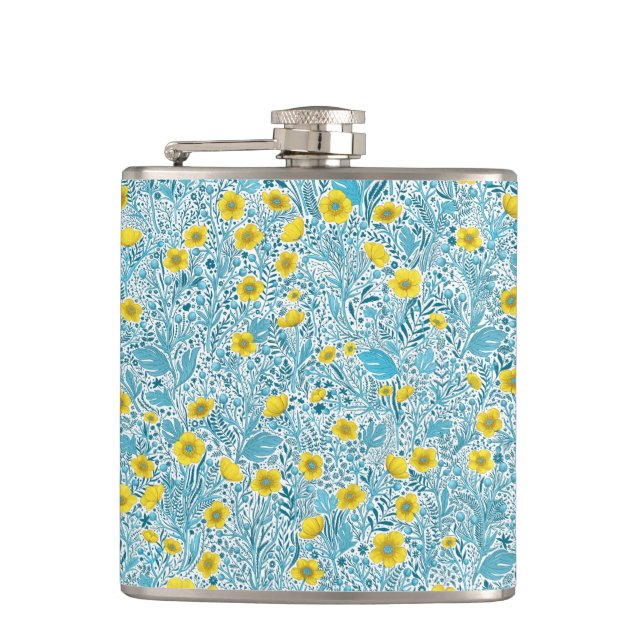 Buttercups, yellow, blue and white flask (Front)