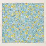 Buttercups, yellow, blue and white scarf<br><div class="desc">Hand-painted pattern with foxes and buttercups</div>