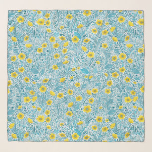 Buttercups, yellow, blue and white scarf
