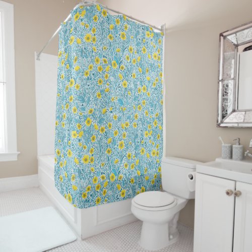Buttercups yellow blue and white shower curtain