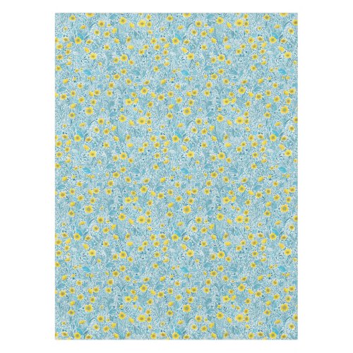 Buttercups yellow blue and white tablecloth