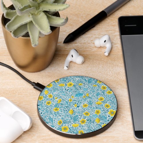 Buttercups yellow blue and white wireless charger 