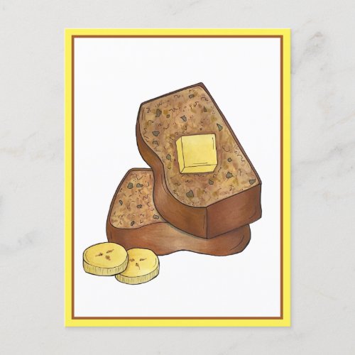 Buttered Banana Bread Loaf Slice Food Illustration Postcard